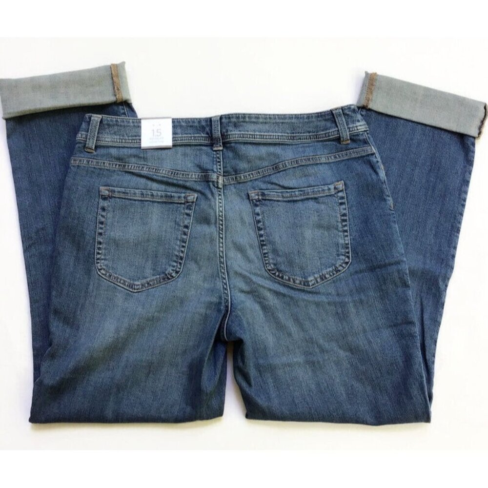 Chicos Outlet Regular Slim Leg Ankle Roll Cuff Jeans Womens 15 Medium Wash Denim